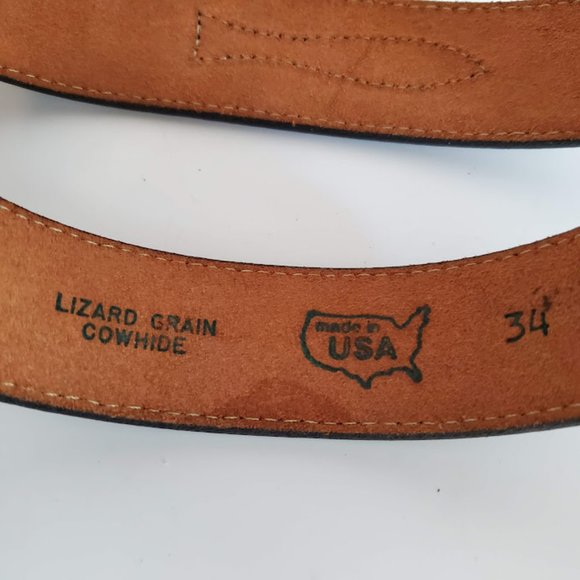Vtg Gray Lizard Grain Cowhide Leather Ranger Western Belt Silver Sz 34 USA NWOT - Picture 10 of 11